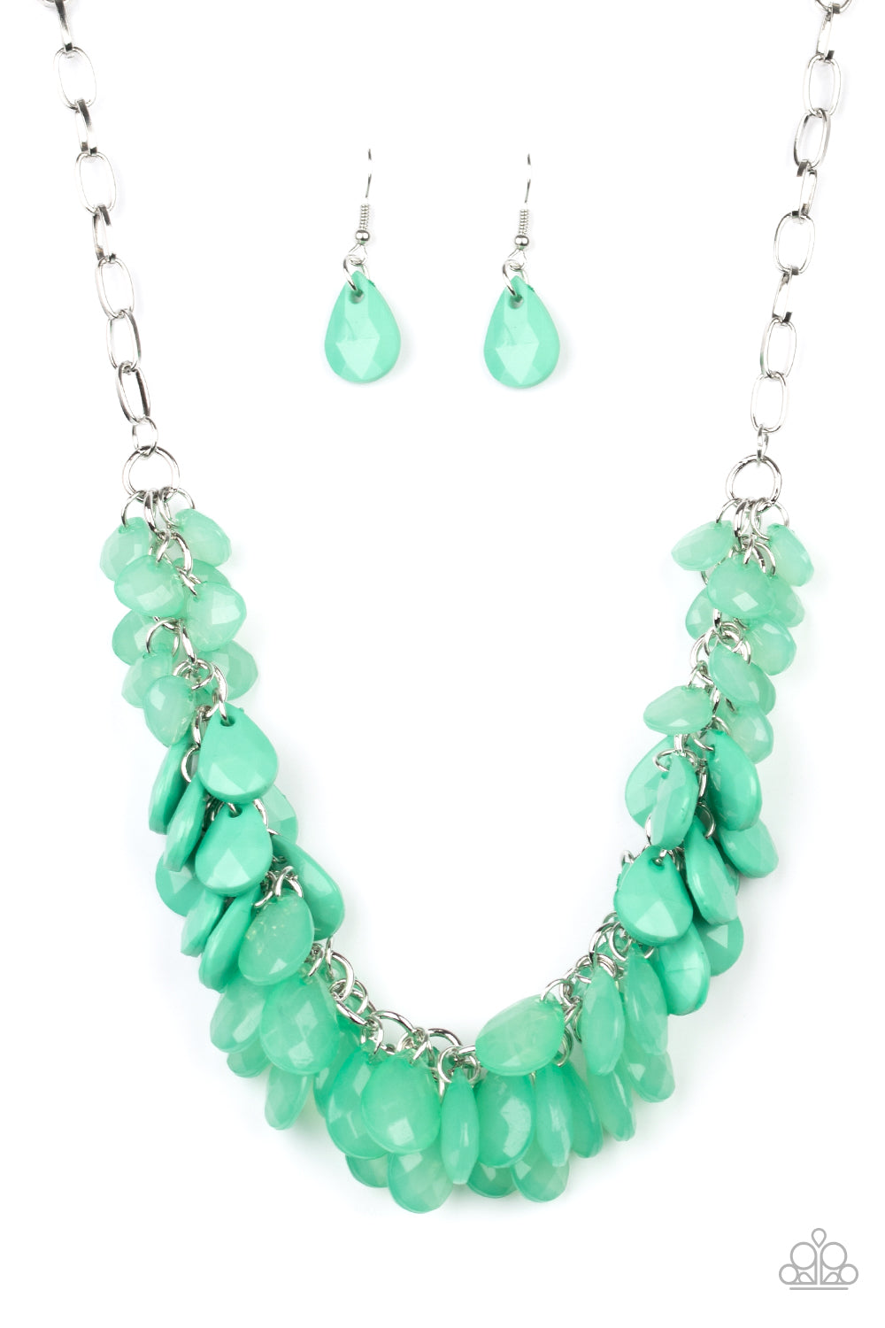 Paparazzi Colorfully Clustered - Green - Minty Teardrop Beads - Silver Chain Necklace & Earrings - $5 Jewelry with Ashley Swint