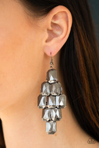 Paparazzi Contemporary Catwalk - Black - Faceted Gunmetal Emerald Shaped Frames - Earrings - $5 Jewelry With Ashley Swint