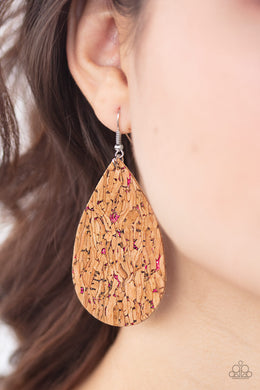 Paparazzi CORK It Over - PINK - Flecked in Metallic PINK - Cork Teardrop - Earrings - $5 Jewelry with Ashley Swint