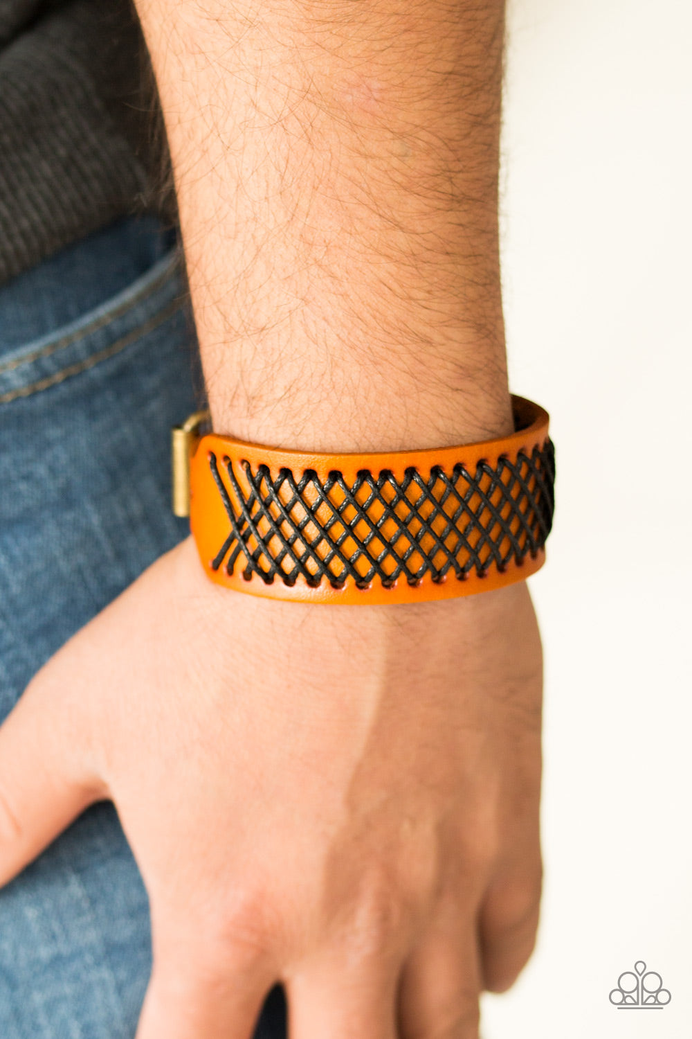Paparazzi Cross The Line - Brown - Leather - Crisscrossing threads - Adjustable Buckle Bracelet - $5 Jewelry with Ashley Swint