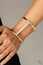 Load image into Gallery viewer, Paparazzi Diamond Deity - Gold - White Rhinestones - Cuff Bracelet - $5 Jewelry With Ashley Swint