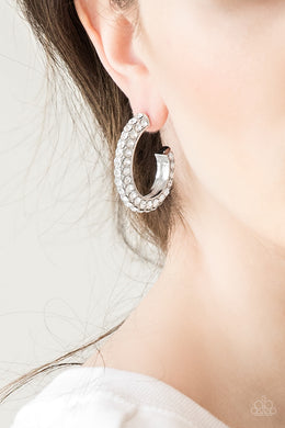 Paparazzi Dont Mind The STARDUST - White Rhinestones - Silver Hoop Earrings - $5 Jewelry with Ashley Swint