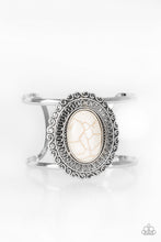 Load image into Gallery viewer, Paparazzi Extra EMPRESS-ive - White Stone - Silver Filigree - Cuff Bracelet - $5 Jewelry with Ashley Swint