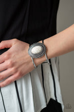 Load image into Gallery viewer, Paparazzi Extra EMPRESS-ive - White Stone - Silver Filigree - Cuff Bracelet - $5 Jewelry with Ashley Swint