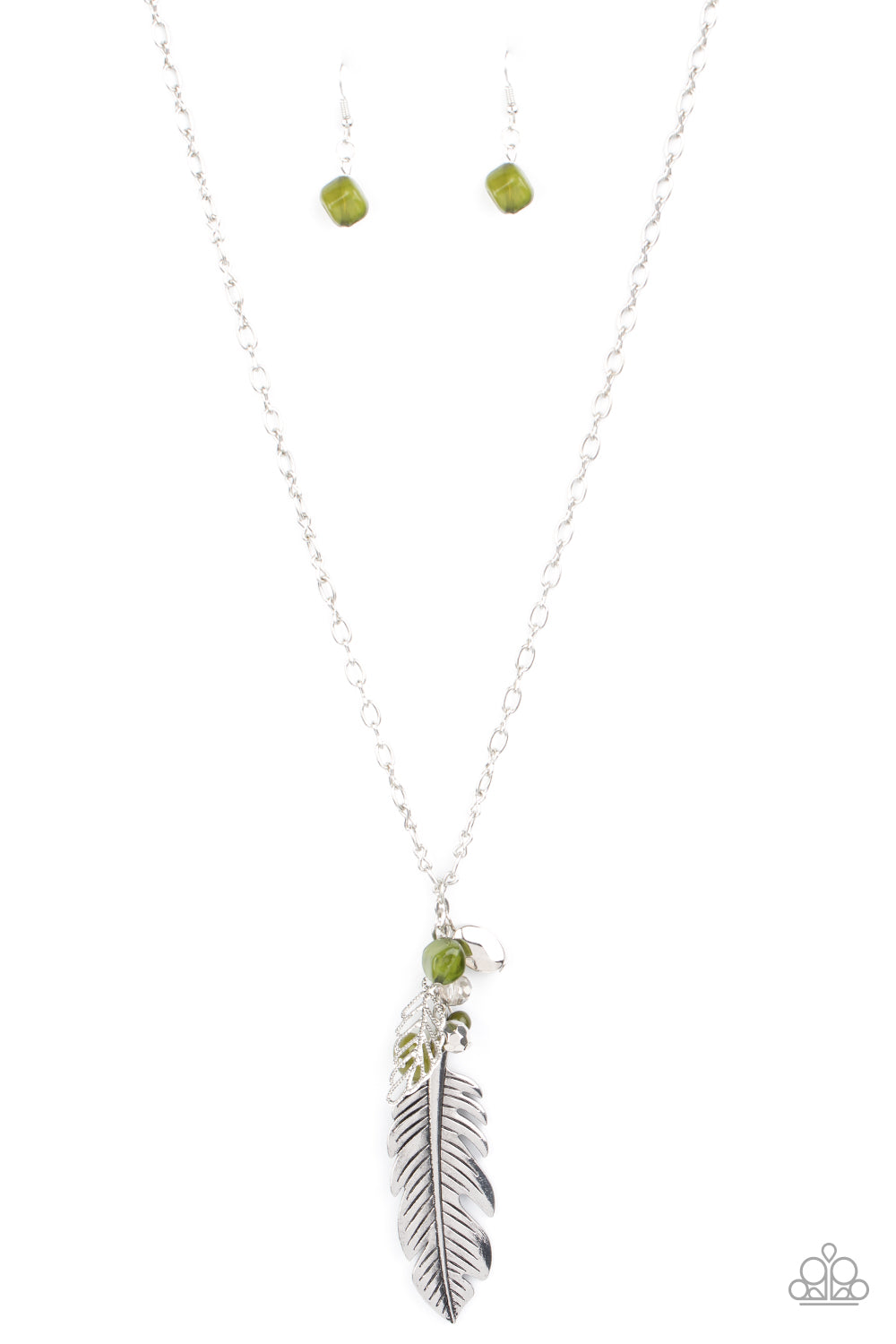 Paparazzi Feather Flair - Green - Necklace & Earrings - $5 Jewelry with Ashley Swint