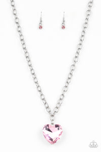 Paparazzi Flirtatiously Flashy - Pink - Heart Shaped Gem - Necklace - Life of the Party Exclusive January 2020 - $5 Jewelry with Ashley Swint