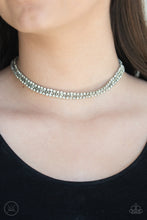 Load image into Gallery viewer, Paparazzi Full Of Hot HEIR - White Rhinestones - Silver Box Chain - Choker Necklace &amp; Earrings - $5 Jewelry With Ashley Swint