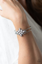 Load image into Gallery viewer, Paparazzi Go With The FLORALS - Silver - White Rhinestones - Hinged Bracelet - $5 Jewelry with Ashley Swint