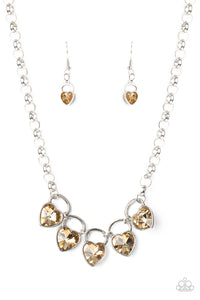 Paparazzi HEART On Your Heels - Brown - Topaz Heart Shaped Gems - Necklace & Earrings - $5 Jewelry with Ashley Swint