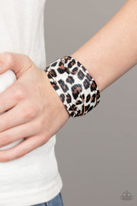 Paparazzi Hey GRRirl - White - Brown & Black Cheetah Print - Thick Leather - Bracelet - $5 Jewelry with Ashley Swint