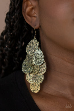 Paparazzi Hibiscus Harmony - Brass - Tropical Floral Pattern - Earrings - $5 Jewelry with Ashley Swint