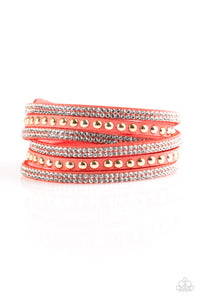 Paparazzi I BOLD You So! - Orange / White Rhinestones - Double Wrap / Snap Bracelet - $5 Jewelry With Ashley Swint