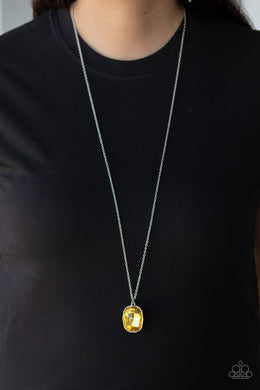 Paparazzi Imperfect Iridescence - Yellow Gem - Silver Necklace & Earrings - $5 Jewelry with Ashley Swint