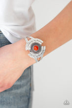 Load image into Gallery viewer, Paparazzi Incredibly Indie - Orange Bead - Silver Antiqued Cuff Bracelet - $5 Jewelry With Ashley Swint