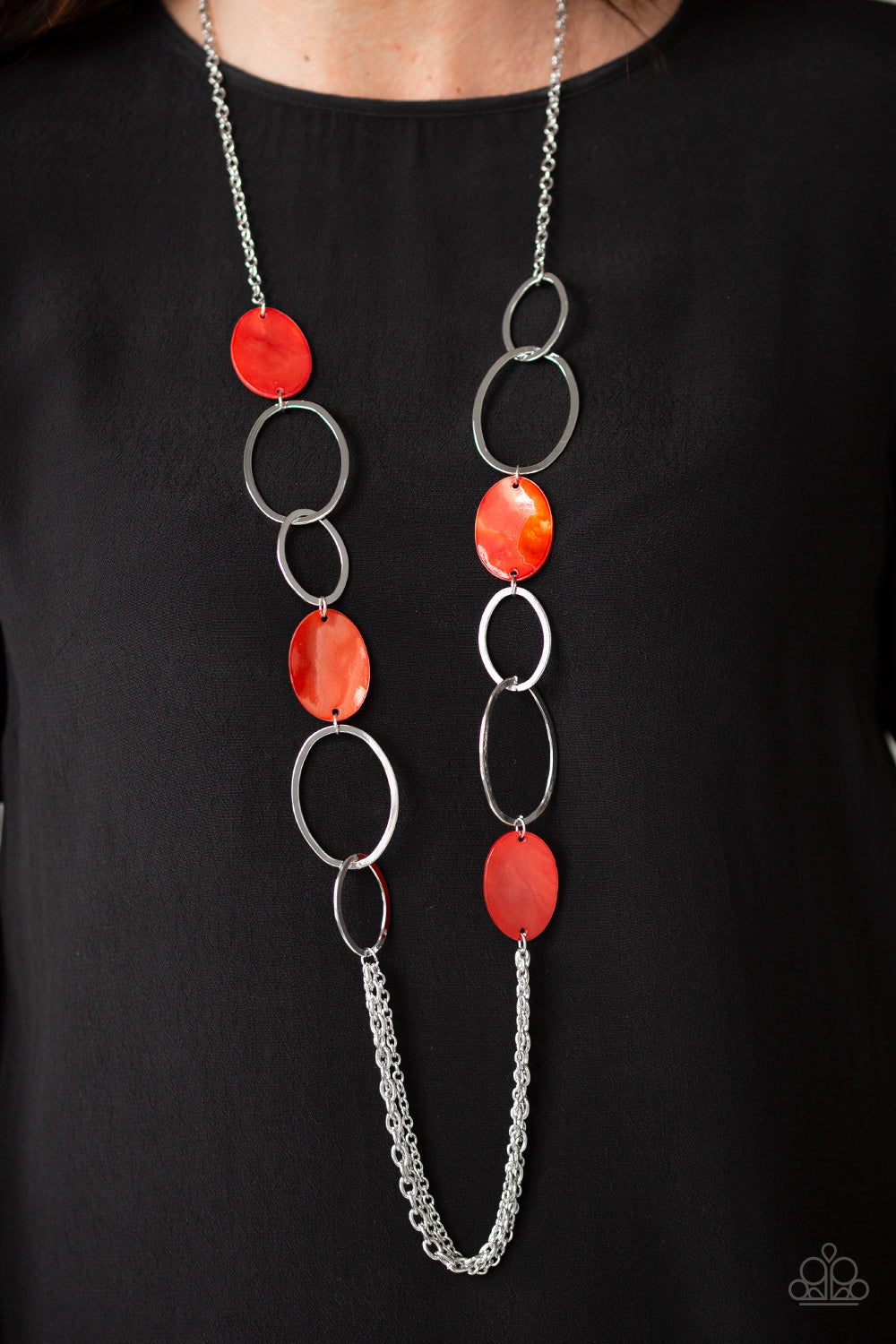 Paparazzi Kaleidoscope Coasts - Red - Shell Iridescence Beads - Necklace & Earrings - $5 Jewelry with Ashley Swint