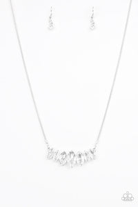Paparazzi Leading Lady - White Marquise Gems - Silver Necklace & Earrings - $5 Jewelry with Ashley Swint