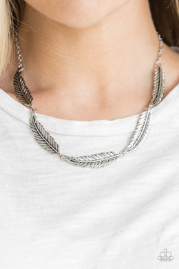 Paparazzi Light Flight - Silver - Feather Necklace and matching Earrings - $5 Jewelry with Ashley Swint