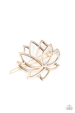 Paparazzi Lotus Pools - Gold - Airy Blooms - Clamp Barrette Closure - Hair Clip - $5 Jewelry with Ashley Swint