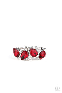 Paparazzi Majestically Modern - Red - White Rhinestones - Dainty Band Ring - $5 Jewelry with Ashley Swint