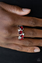 Load image into Gallery viewer, Paparazzi Majestically Modern - Red - White Rhinestones - Dainty Band Ring - $5 Jewelry with Ashley Swint