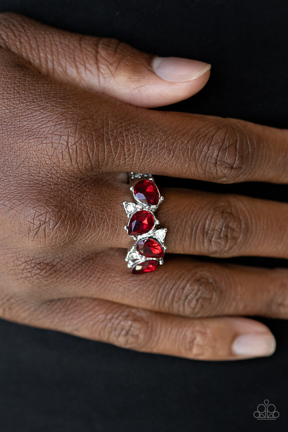 Paparazzi Majestically Modern - Red - White Rhinestones - Dainty Band Ring - $5 Jewelry with Ashley Swint