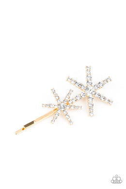 Paparazzi Megastar Minimalist - Gold - White Rhinestones - Bobby Pin - Hair Clip - $5 Jewelry with Ashley Swint