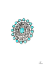 Load image into Gallery viewer, Paparazzi Mesa Mandala - Blue - Turquoise Stone - Silver Floral Embossed - Ring - $5 Jewelry with Ashley Swint