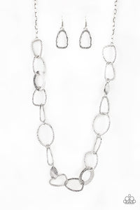Paparazzi Metro Nouveau - Silver - Hammered Hoops - Necklace & Earrings - $5 Jewelry with Ashley Swint