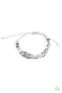 Paparazzi Modern Minimalism - Silver - Beads and Cubes - Gray Cording - Sliding Knot Bracelet - $5 Jewelry with Ashley Swint