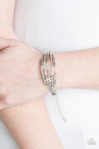 Paparazzi Modern Minimalism - Silver - Beads and Cubes - Gray Cording - Sliding Knot Bracelet - $5 Jewelry with Ashley Swint