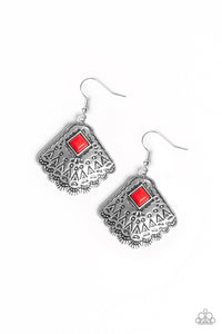 Paparazzi Mountain Mesa - Red Stone - Silver Fans - Earrings - $5 Jewelry with Ashley Swint