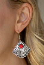 Load image into Gallery viewer, Paparazzi Mountain Mesa - Red Stone - Silver Fans - Earrings - $5 Jewelry with Ashley Swint