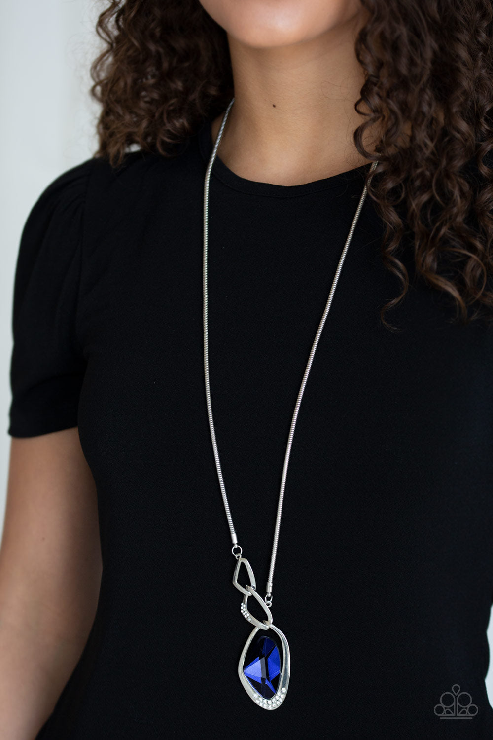 Paparazzi Optical Opulence - Blue Gem - White Rhinestones - Silver Necklace - Life of the Party Exclusive December 2019 - $5 Jewelry with Ashley Swint