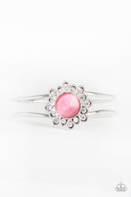 Load image into Gallery viewer, Paparazzi Palace Dream - Pink - Cat&#39;s Eye Moonstone - White Rhinestones - Silver Hinged Bracelet - $5 Jewelry with Ashley Swint