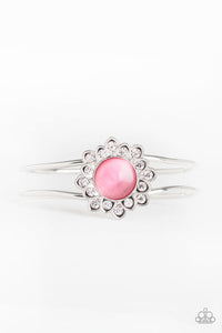 Paparazzi Palace Dream - Pink - Cat's Eye Moonstone - White Rhinestones - Silver Hinged Bracelet - $5 Jewelry with Ashley Swint