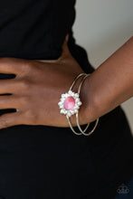 Load image into Gallery viewer, Paparazzi Palace Dream - Pink - Cat&#39;s Eye Moonstone - White Rhinestones - Silver Hinged Bracelet - $5 Jewelry with Ashley Swint