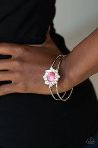 Paparazzi Palace Dream - Pink - Cat's Eye Moonstone - White Rhinestones - Silver Hinged Bracelet - $5 Jewelry with Ashley Swint