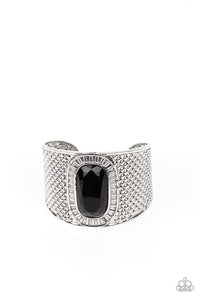 PRE-ORDER - Paparazzi Poshly Pharaoh - Black Gem - Silver Cuff Bracelet - $5 Jewelry with Ashley Swint