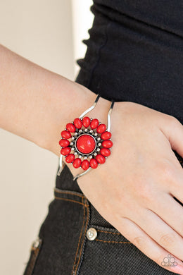 Paparazzi Posy Pop - Red - Silver Studs - Silver Hinged Bracelet - $5 Jewelry with Ashley Swint