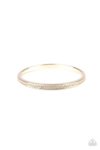 Paparazzi Power Move - Gold - White Rhinestones - Bangle Bracelet - $5 Jewelry with Ashley Swint
