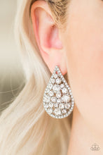 Load image into Gallery viewer, Paparazzi REIGN-Storm - White - Rhinestones - Teardrop Post Earrings - $5 Jewelry with Ashley Swint
