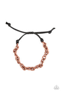 Paparazzi Rumble - Copper Chain - Black Cording Sliding Knot Closure Bracelet - Men's Collection - $5 Jewelry With Ashley Swint