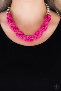 Paparazzi Savannah Surfin - Pink Seed Beads - Silver Chain Necklace & Earrings - $5 Jewelry with Ashley Swint