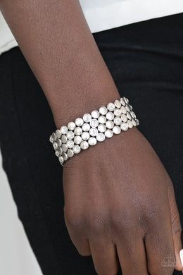 Paparazzi Scattered Starlight - White - Rhinestones - Silver Stretchy Band Bracelet - $5 Jewelry with Ashley Swint