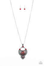 Load image into Gallery viewer, Paparazzi Solar Energy - Red Stones - Ornate Silver Chain Necklace &amp; Earrings - $5 Jewelry with Ashley Swint