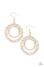 Load image into Gallery viewer, Paparazzi Spotlight Shout Out - Gold - White Rhinestones - Glamorous Hoop Earrings - $5 Jewelry with Ashley Swint