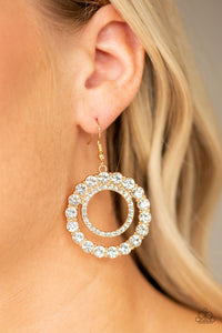 Paparazzi Spotlight Shout Out - Gold - White Rhinestones - Glamorous Hoop Earrings - $5 Jewelry with Ashley Swint