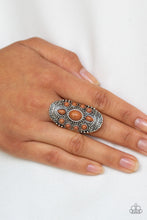 Load image into Gallery viewer, Paparazzi Stone Sunrise - Brown Stone Beads - Silver Embossed Studded Filigree - Ring - $5 Jewelry With Ashley Swint