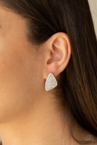 Paparazzi Supreme Sheen - White - Triangular White Rhinestones - Post Earrings - $5 Jewelry with Ashley Swint