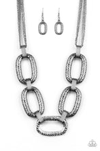 Load image into Gallery viewer, Paparazzi Take Charge - Black - Gunmetal Chains - Necklace &amp; Earrings - Life of the Party Exclusive October 2019 - $5 Jewelry with Ashley Swint